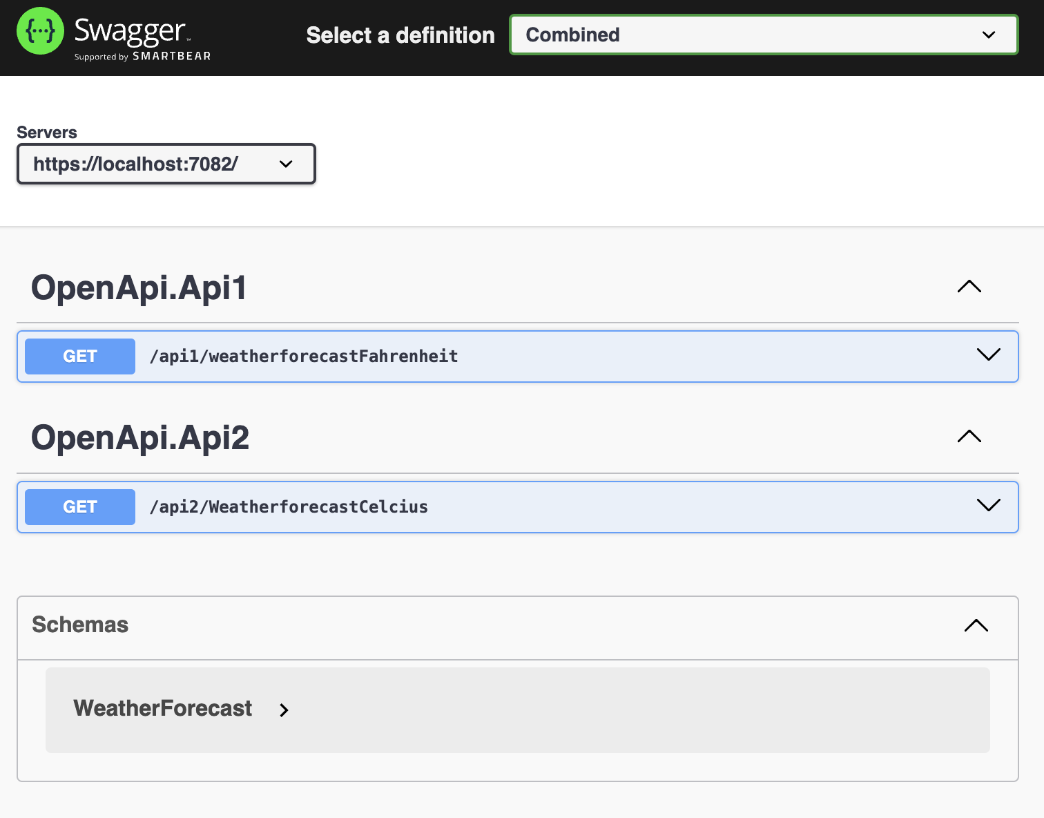 Swagger UI with two APIs combined